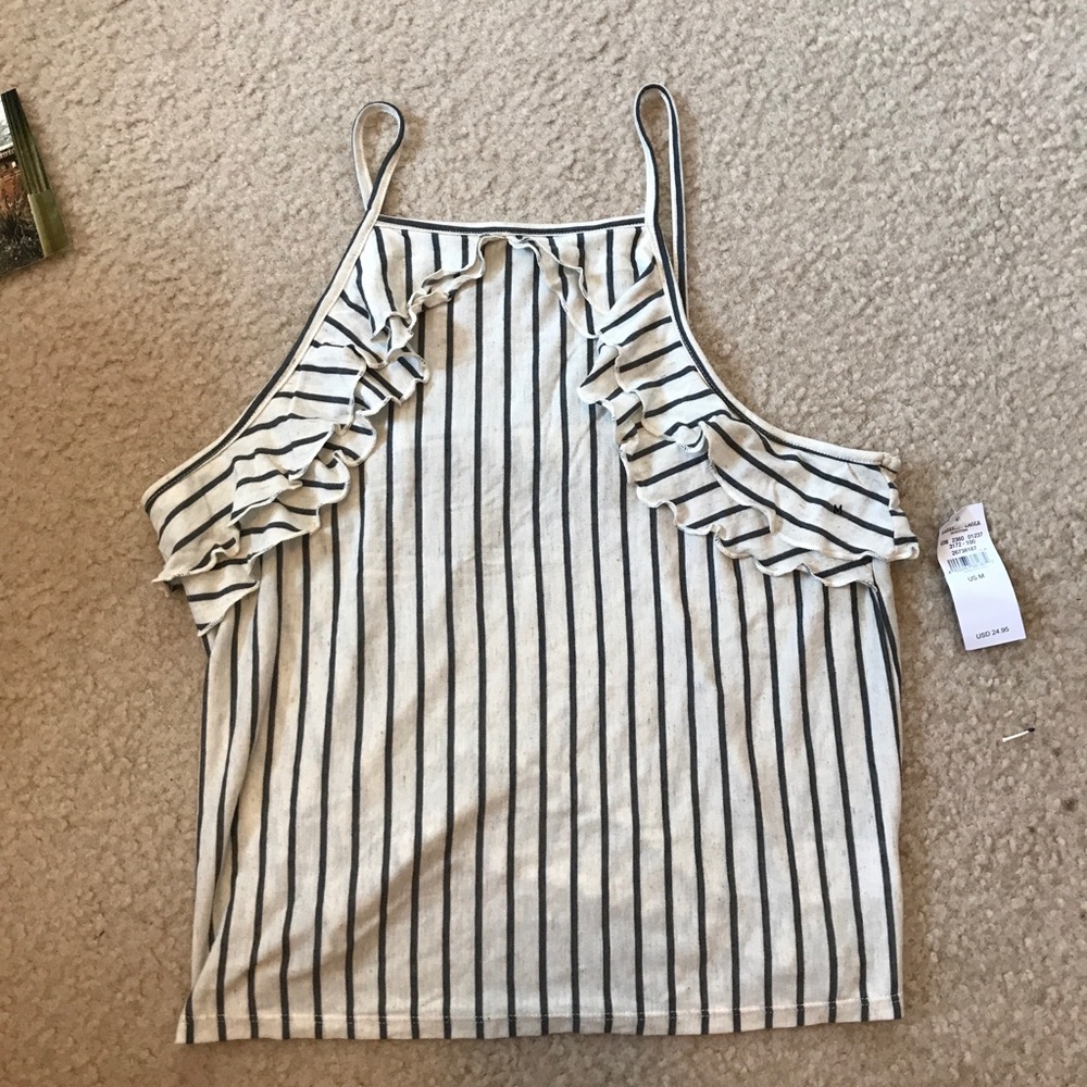 White and Gray Striped Halter Top