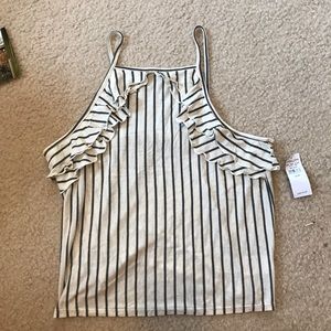 White and Gray Striped Halter Top