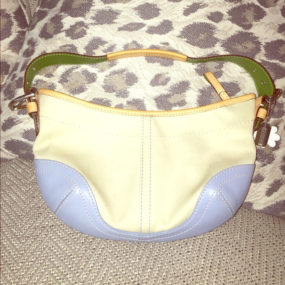 Coach Small Canvas and Blue Leather Daisy Handbag