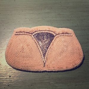 Small hand bag, handmade with strung beads