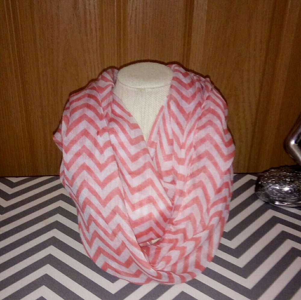 **2/$10** Coral and White Chevron Scarf