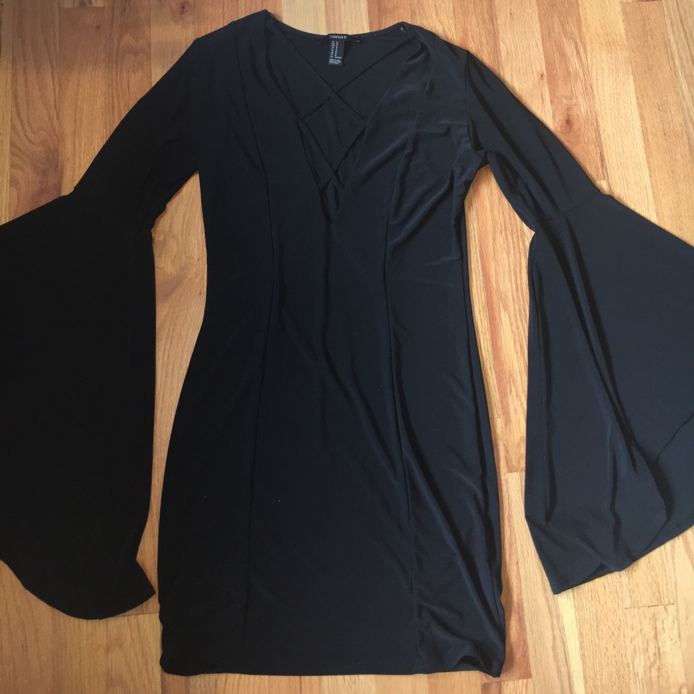 F21 Black Lace Up Front Bodycon Dress- NWT