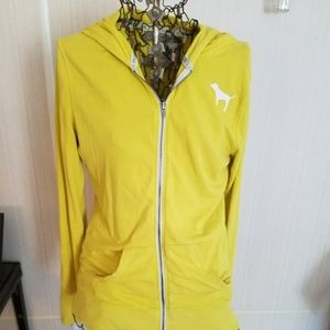 Yellow Pink zip up hooded sweatshirt