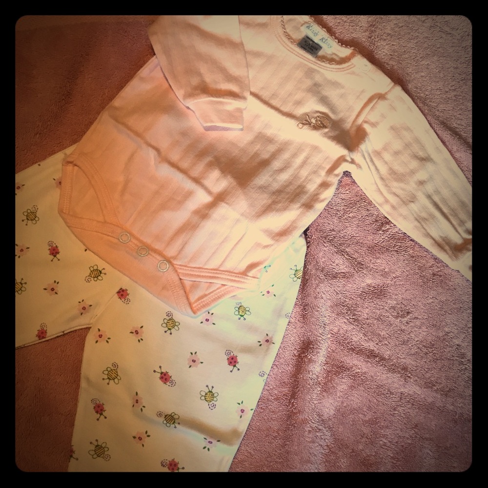 Kissy Kissy 2 piece long sleeve pink onesie & pant