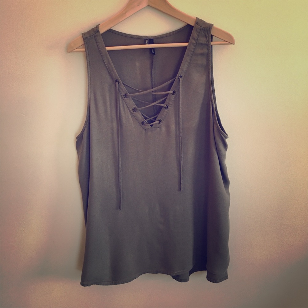 Olive Green Lace Up Tank