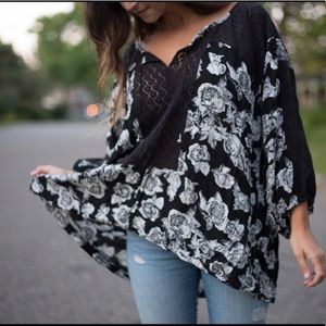 FREE PEOPLE Black Floral Top