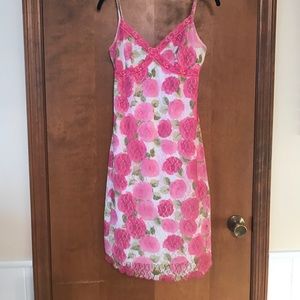 Pink rose lace strappy dress