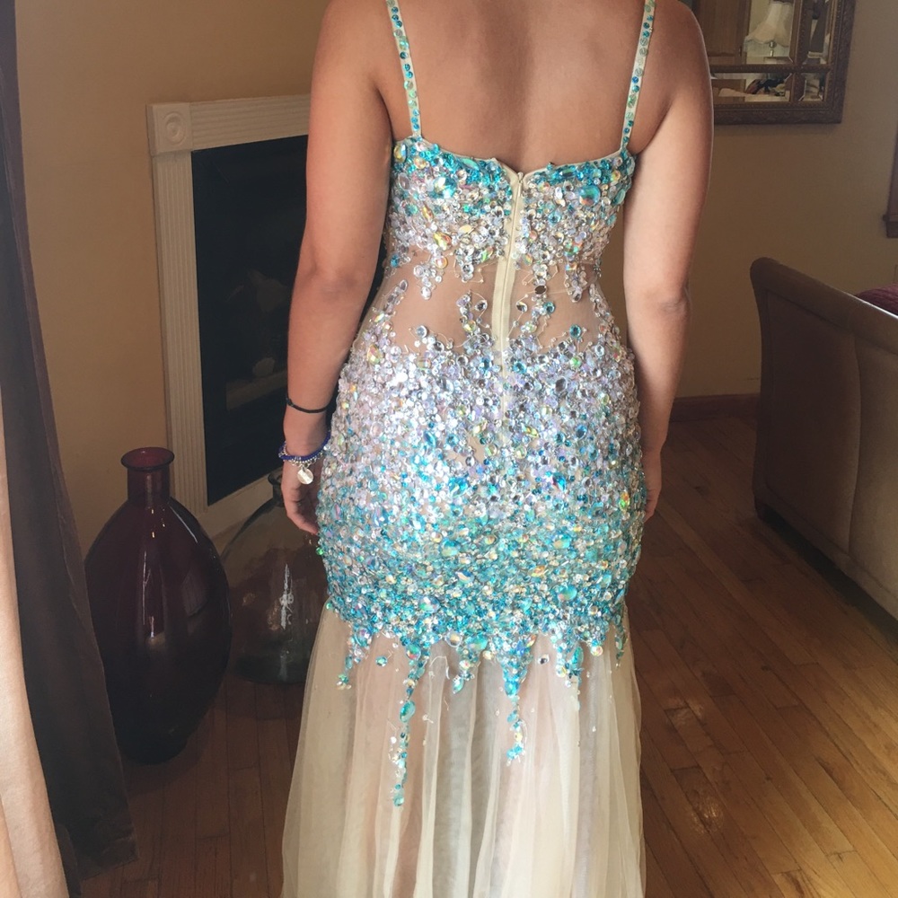 Jovani mermaid gown blue and nude - Picture 3 of 8