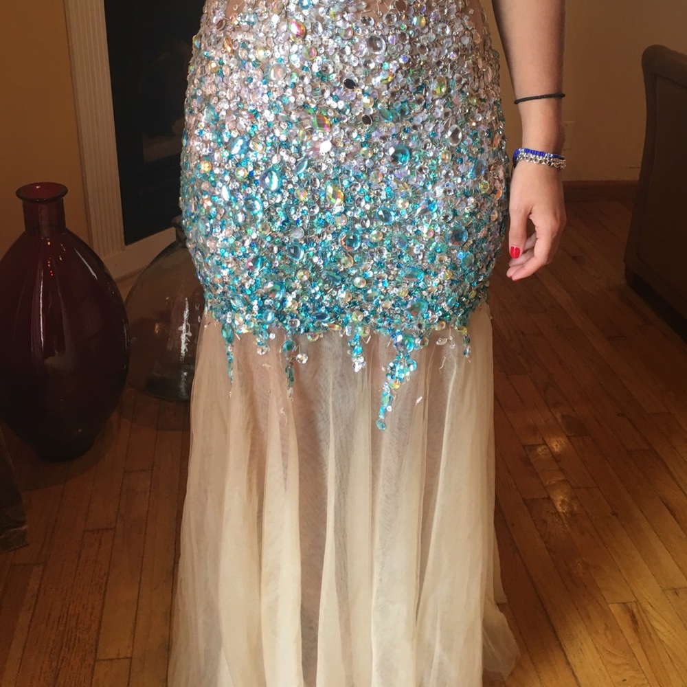 Jovani mermaid gown blue and nude - Picture 6 of 8