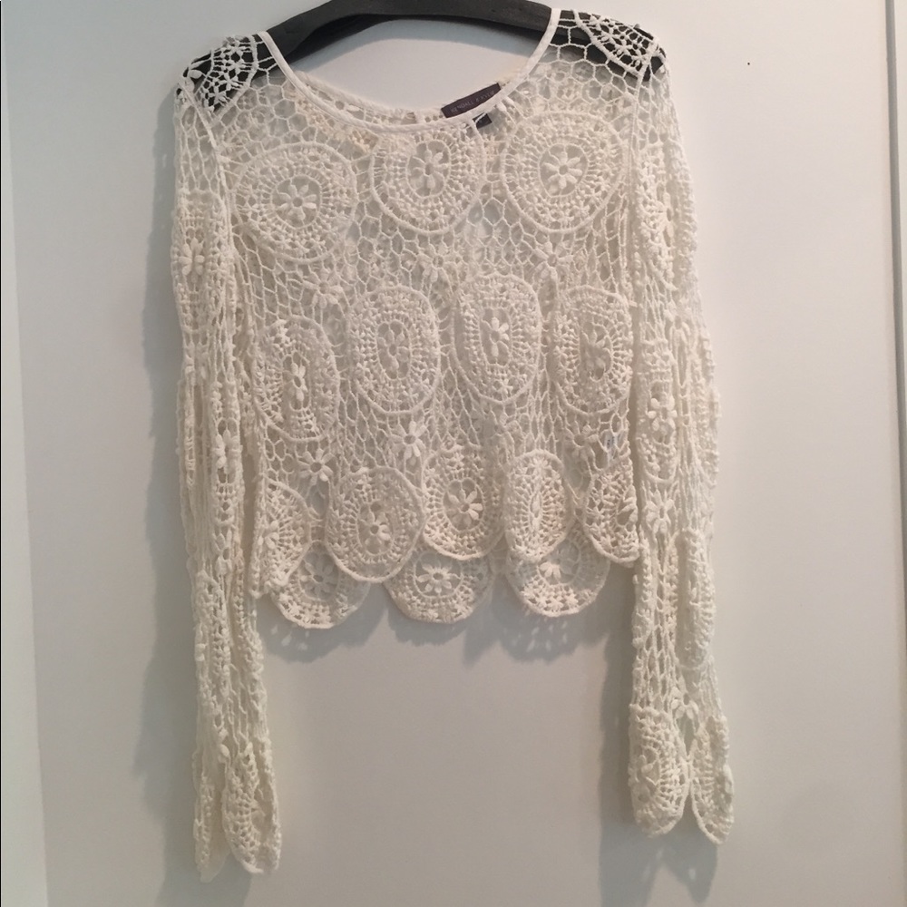 White crochet long sleeve top