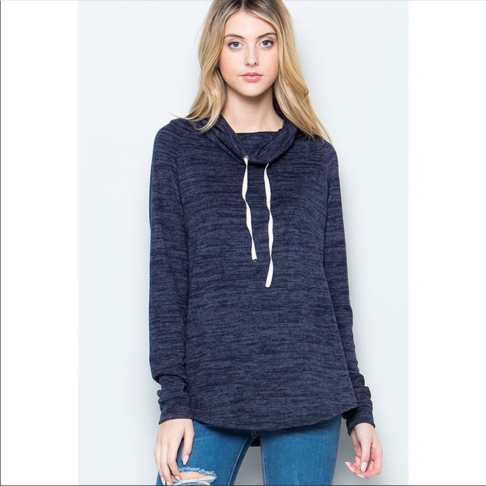 Cowl neck top long sleeves 2 tone color