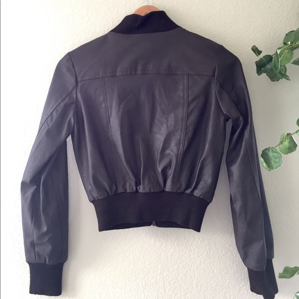 Brown Pleather Bomber Jacket - Picture 2 of 7
