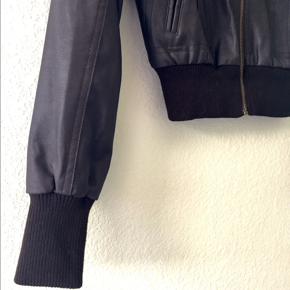 Brown Pleather Bomber Jacket - Picture 5 of 7