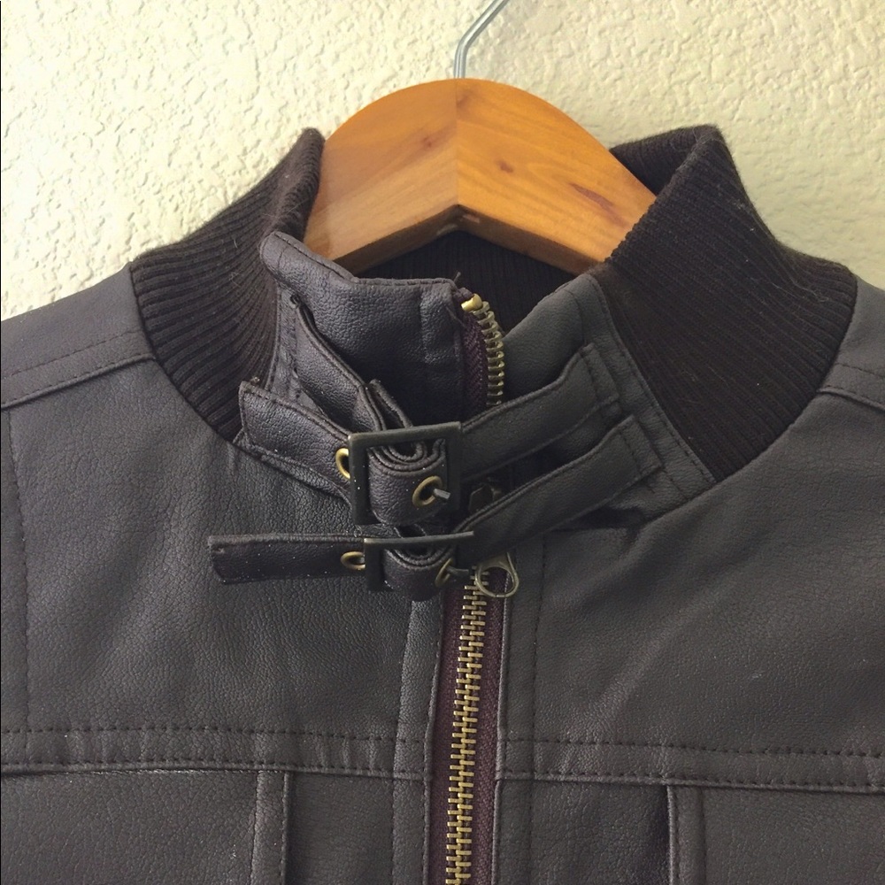 Brown Pleather Bomber Jacket - Picture 6 of 7