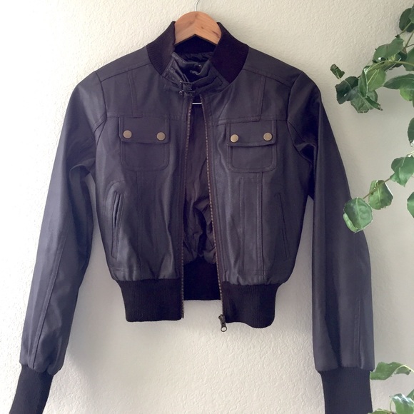 Jackets & Blazers - Brown Pleather Bomber Jacket