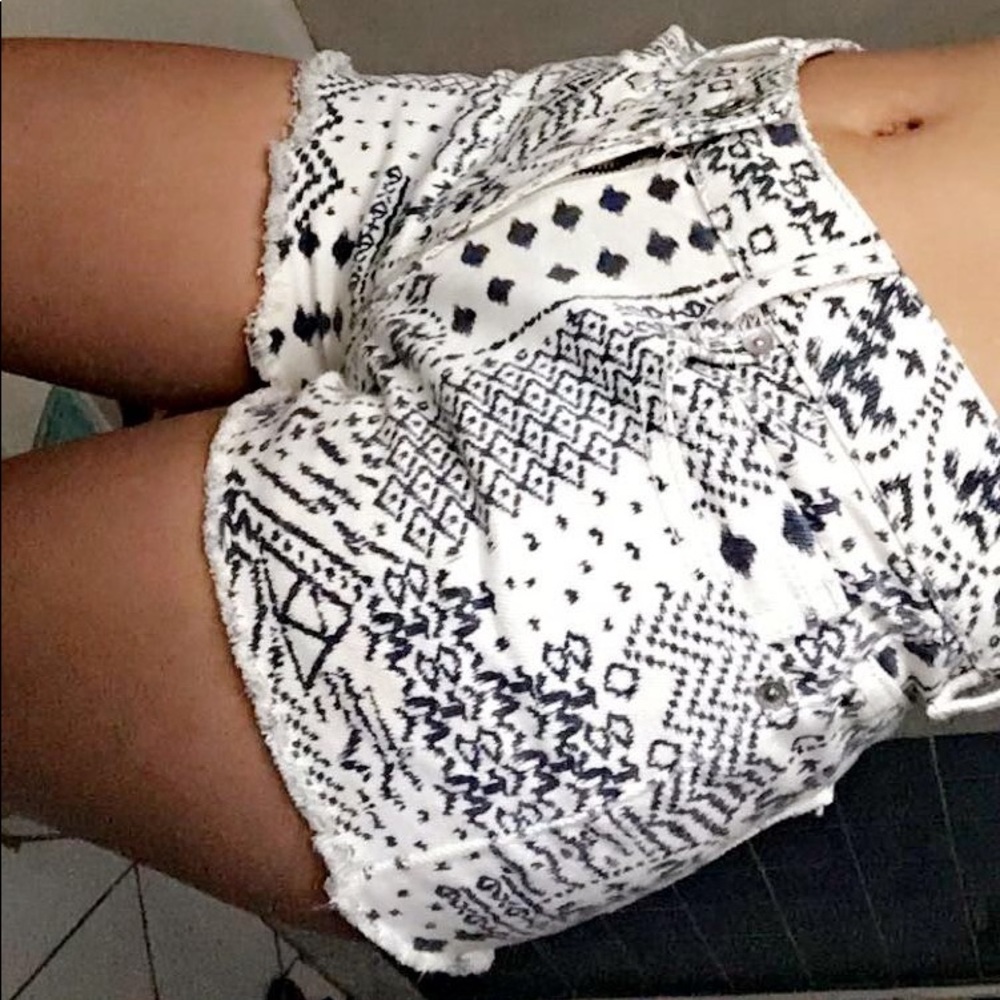high rise printed denim shorts