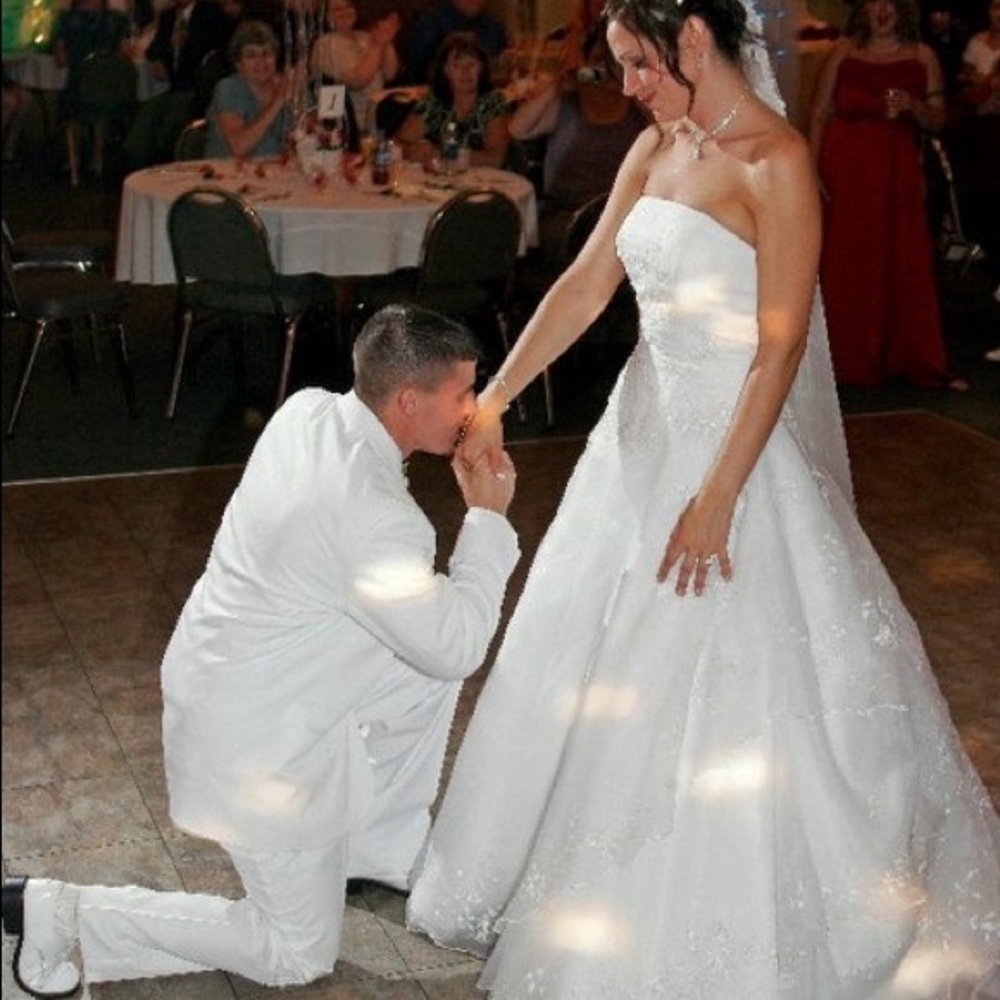 Davids bridal wedding dress with train