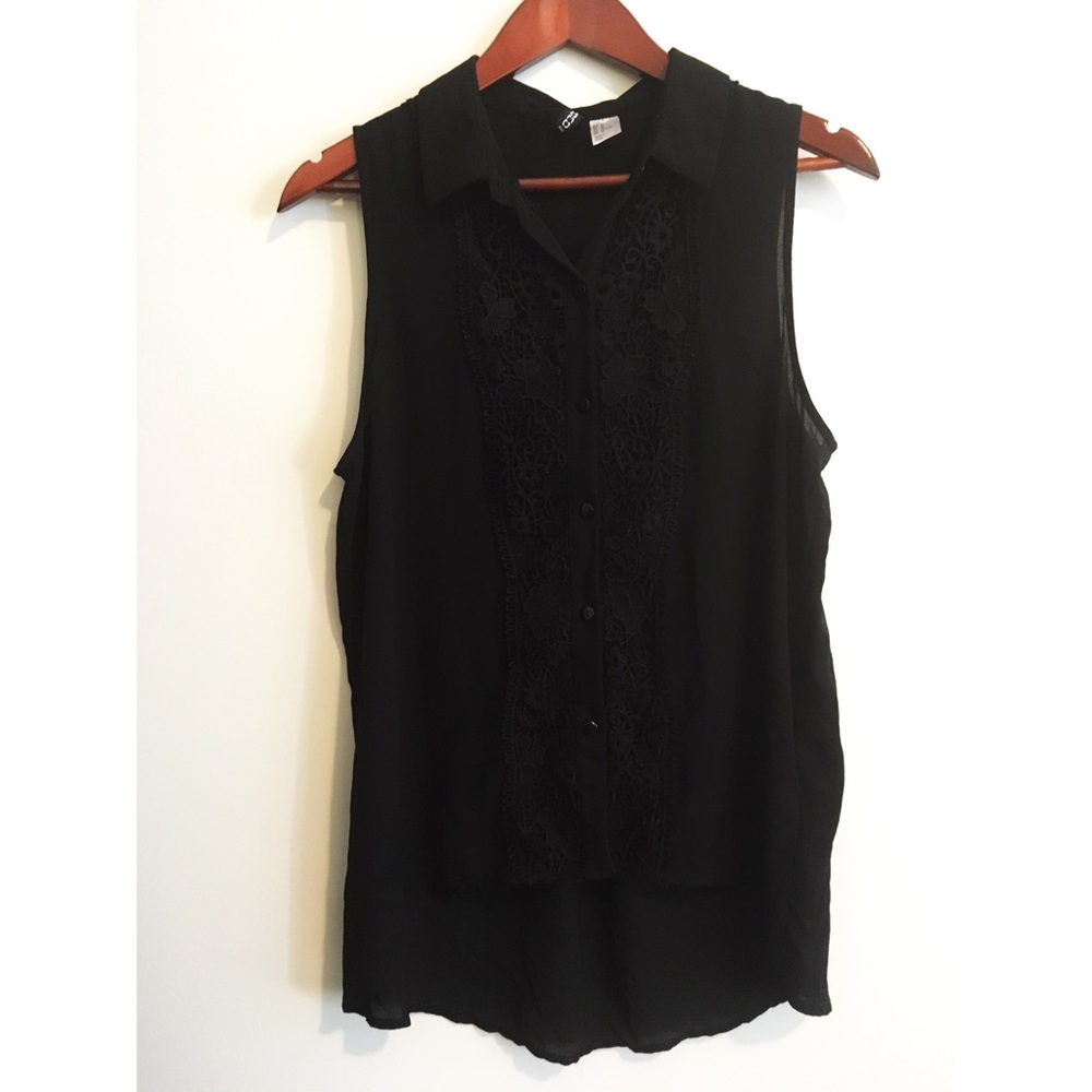 H&M Black Floral Crochet Sleeveless Blouse