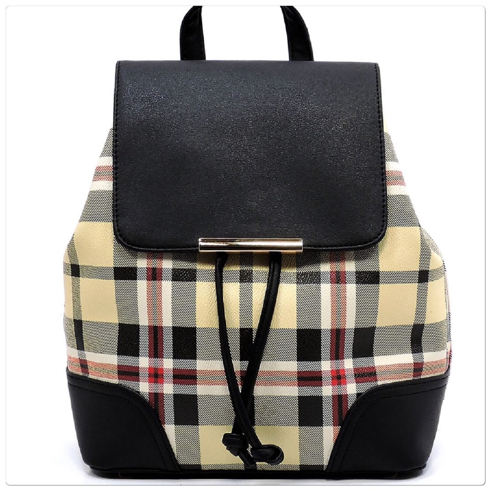 Plaid Check Drawstring Backpack