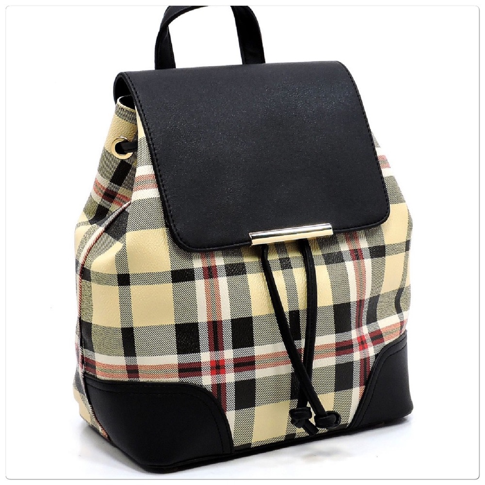 Plaid Check Drawstring Backpack - Picture 2 of 5