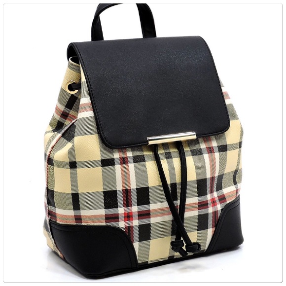 Plaid Check Drawstring Backpack - Picture 2 of 5