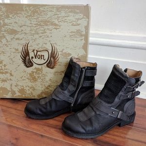 Charcoal Strappy Motorcycle Boots