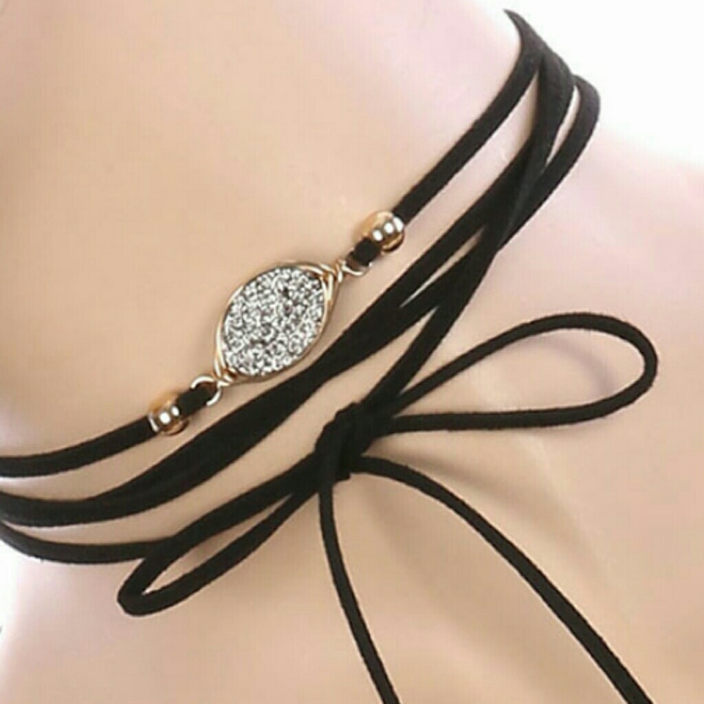Shimmer Finish Stone Faux Suede Wraparound Necklac