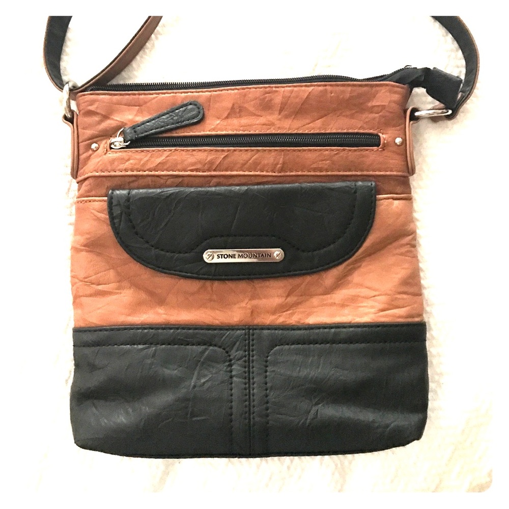Brand new leather crossbody purse.Black & cognac.
