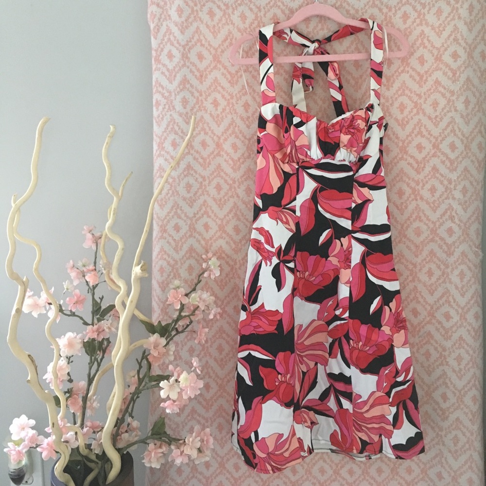 Cache Floral Halter/Sweetheart Cocktail Dress