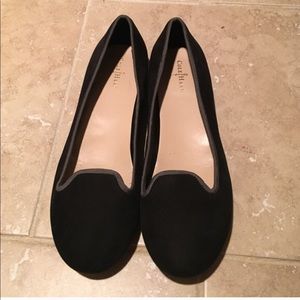 Black flats bailarina suede grey trim
