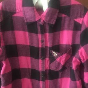 Girls Abercrombie Flannel  10/12 hot pink & black