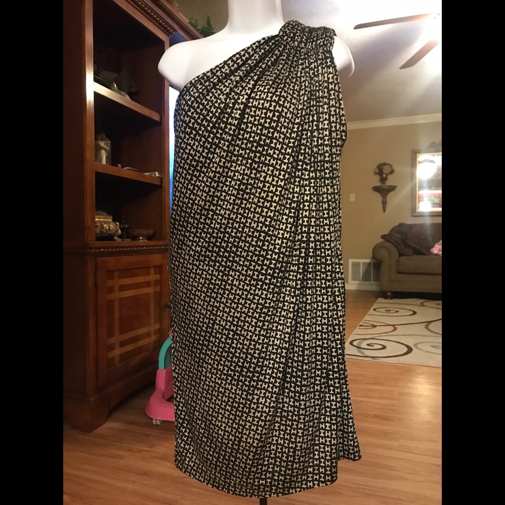Halston Heritage one shoulder dress.