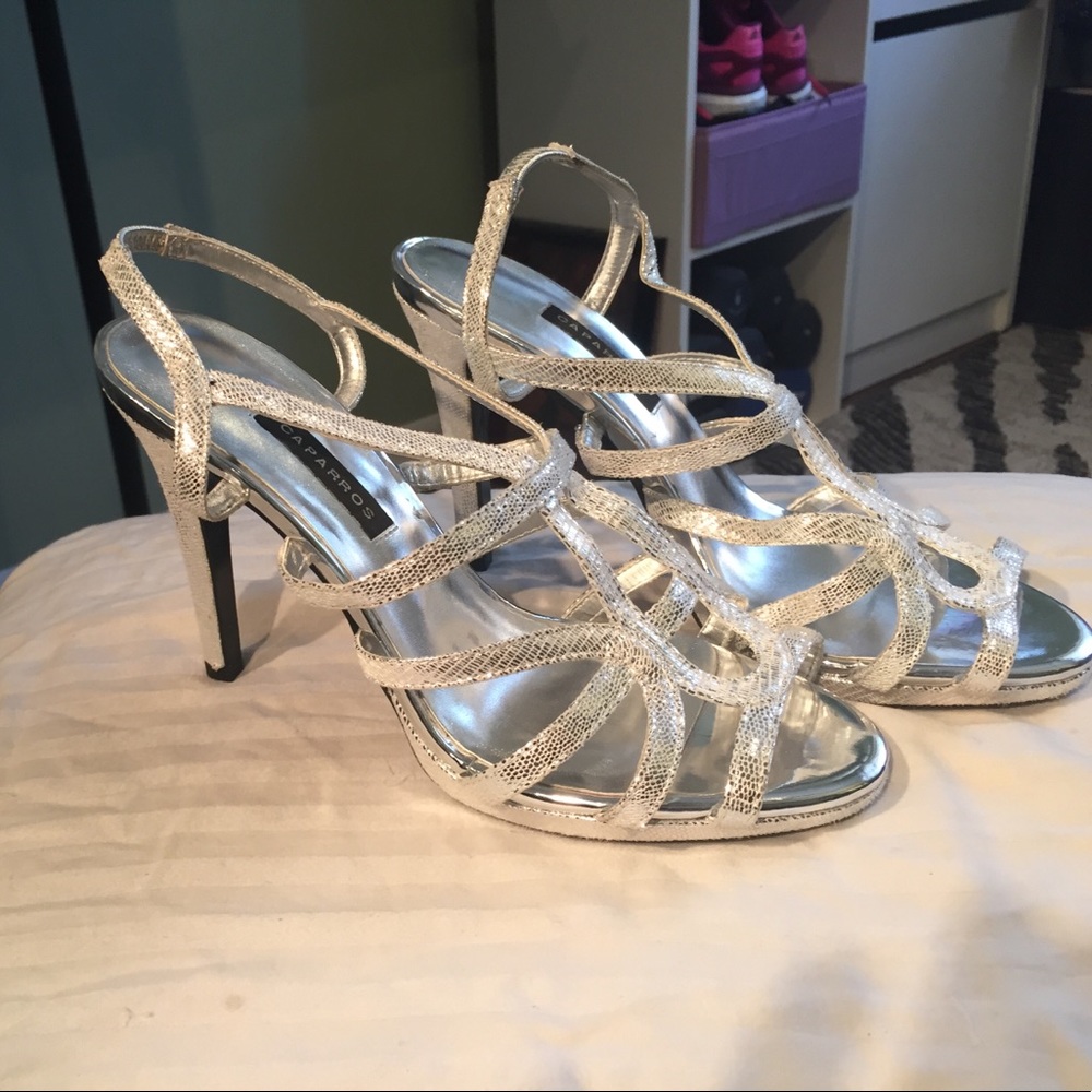 Silver high heel sandals
