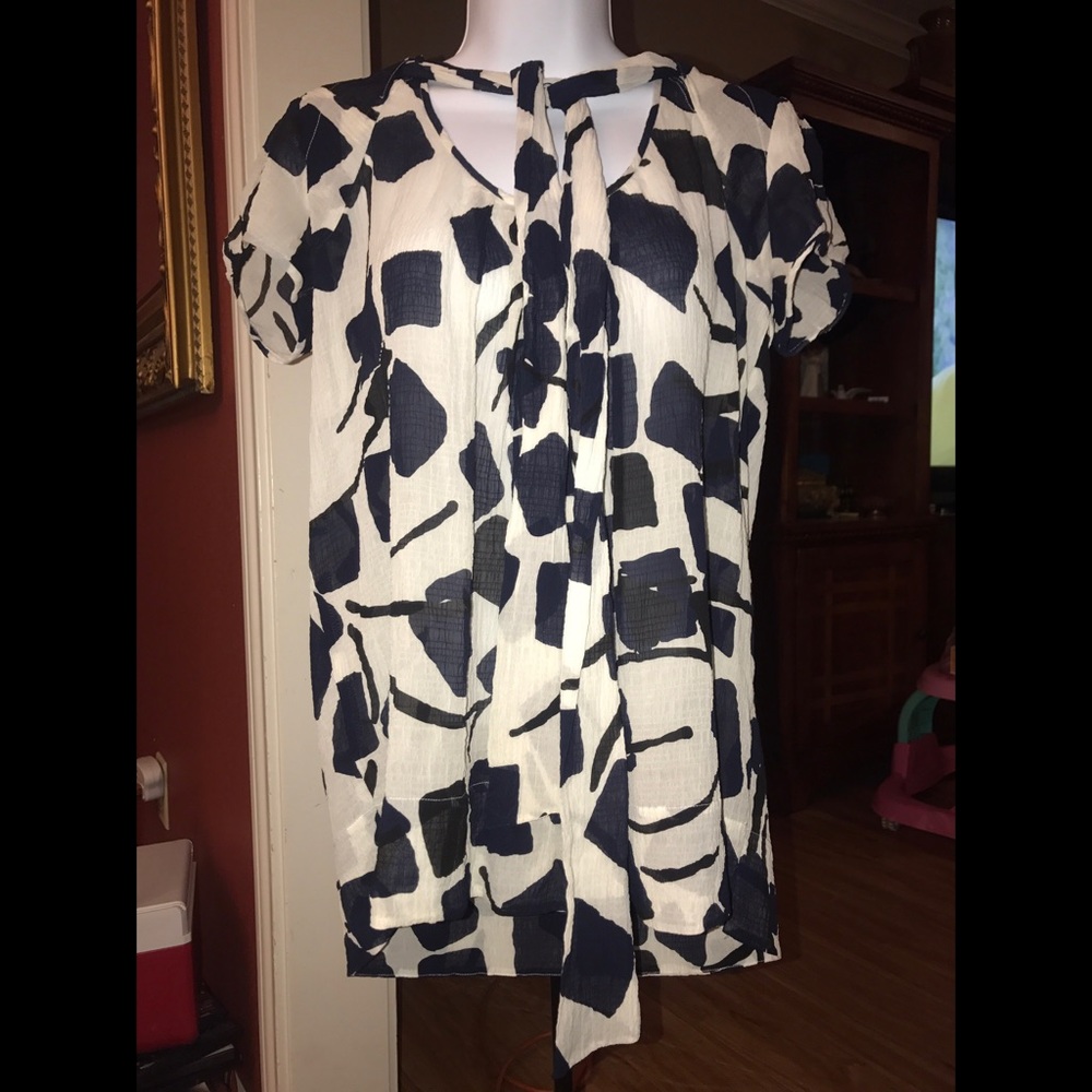 Diane Von Furstenberg navy and cream blouse