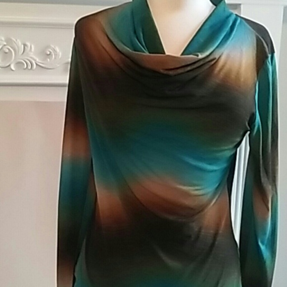 new directions Tops - ND BLUE & BROWN COWL NECK TOP SIZE MEDIUM