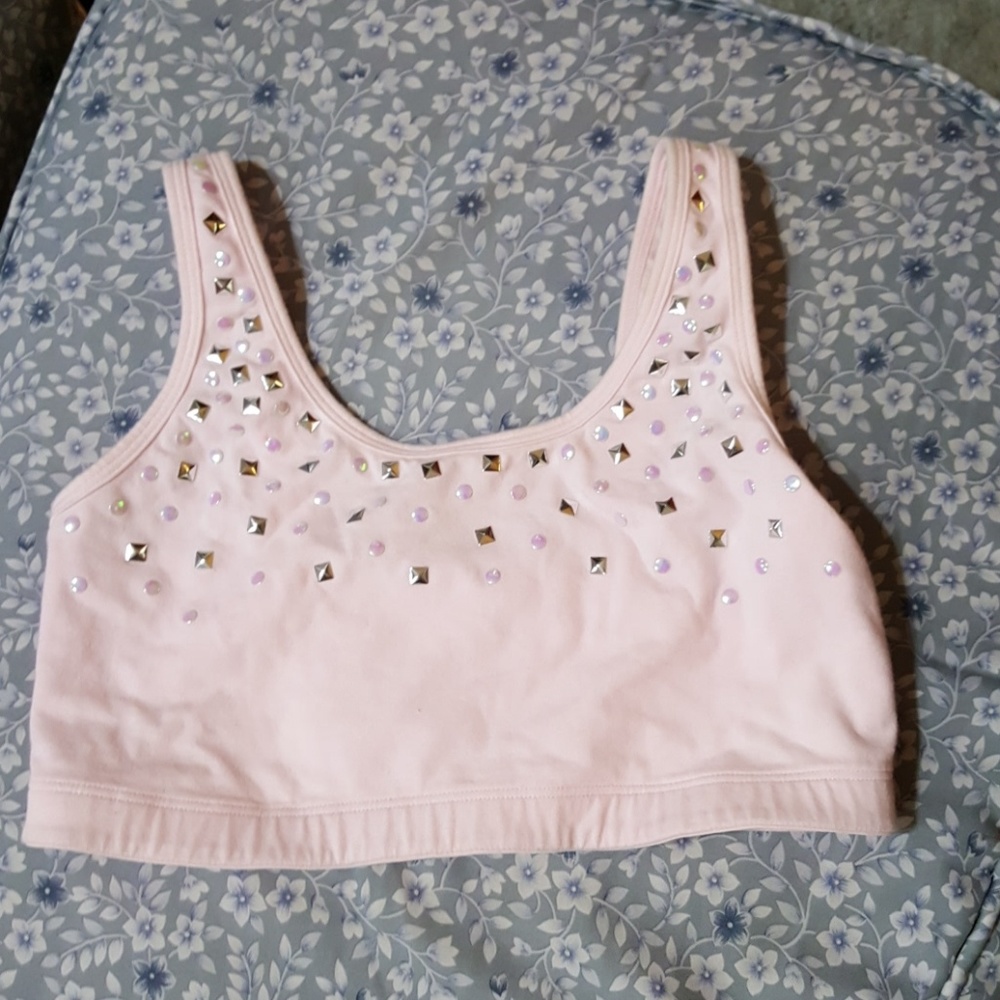 PINK BRAND WHITE STUDDED SPORTS BRA MED