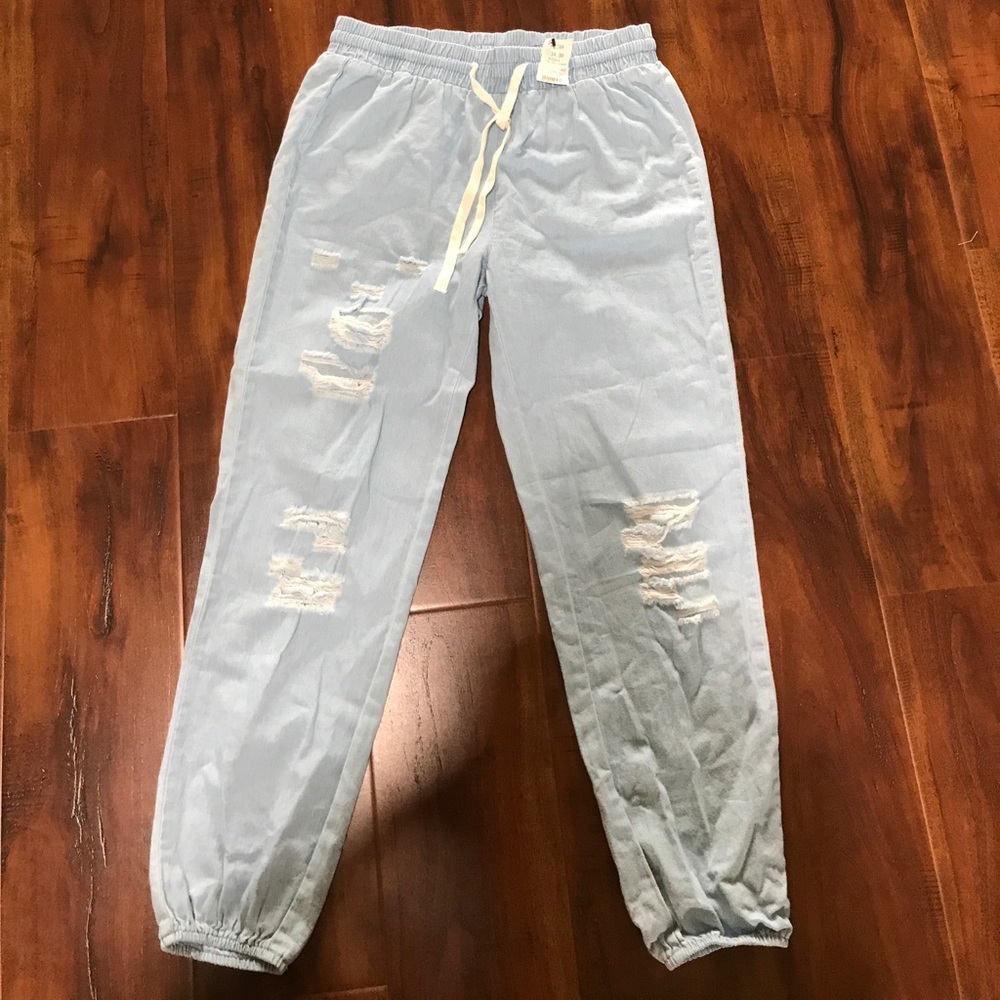 Ripped denim joggers