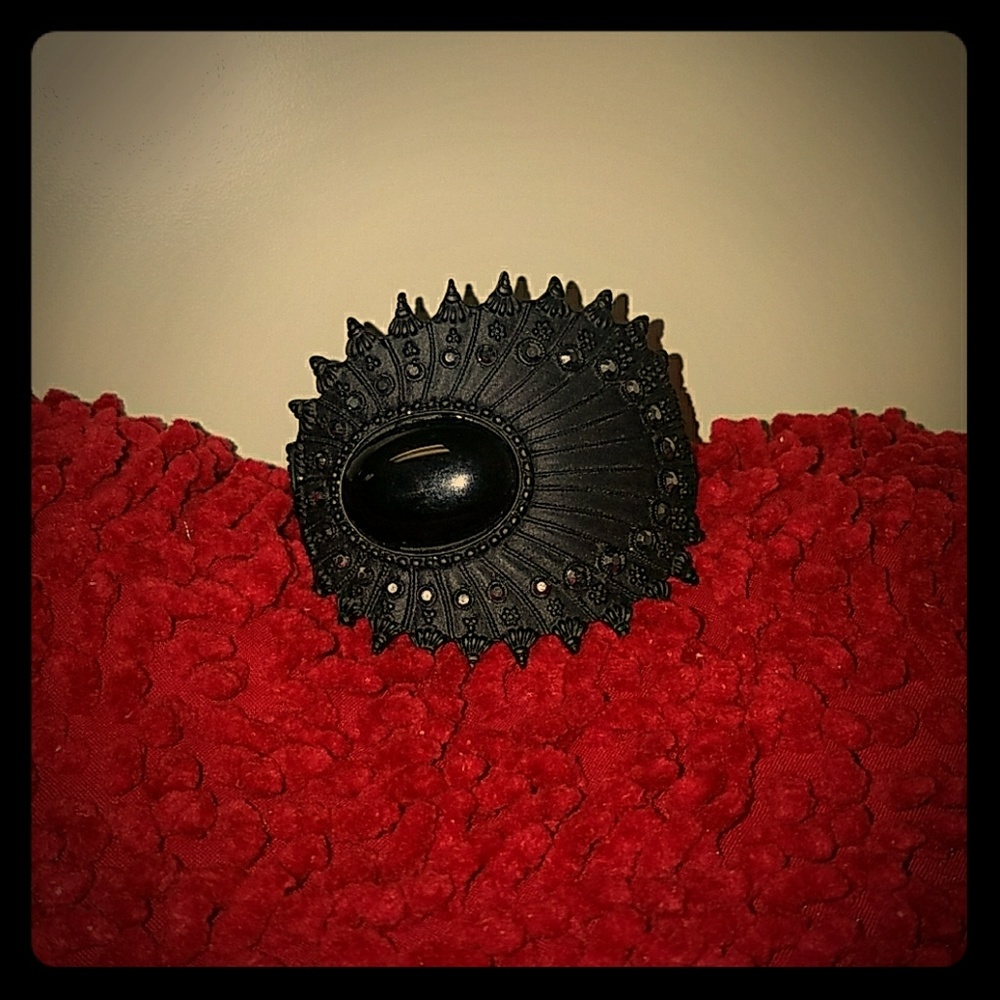 Black Peacock Feather Bracelet w/ crystals