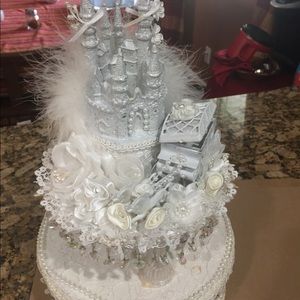 3 piece white wedding cake castle cake topper