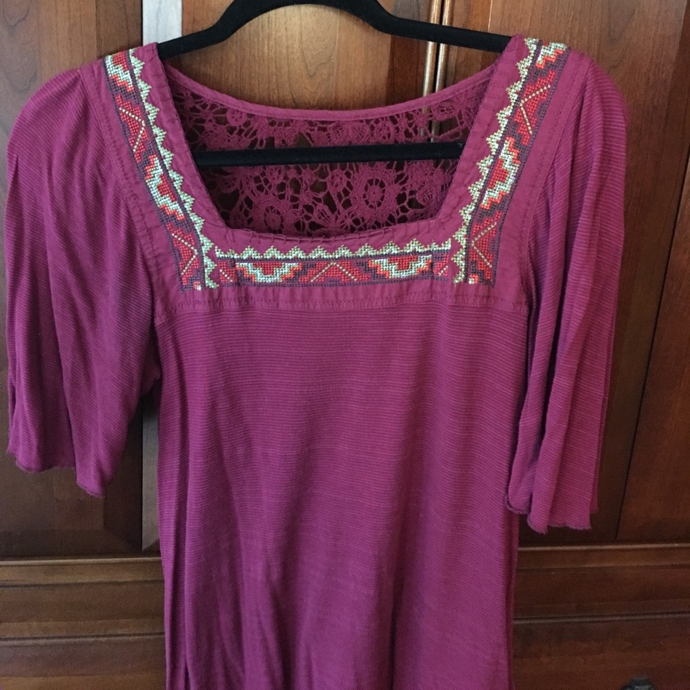 Lucky Brand Bohemian Top XS W/Crochet Back