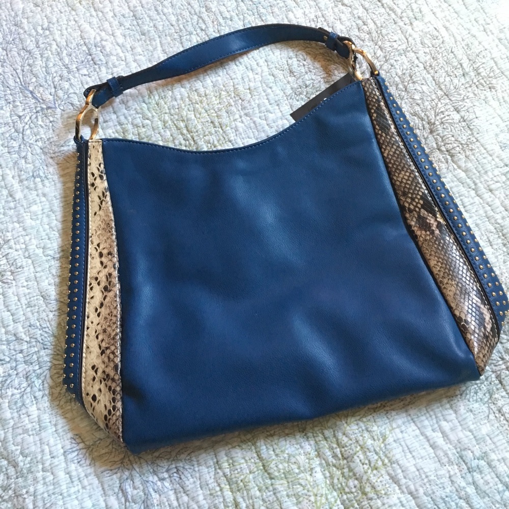 Blue and snake skin bag