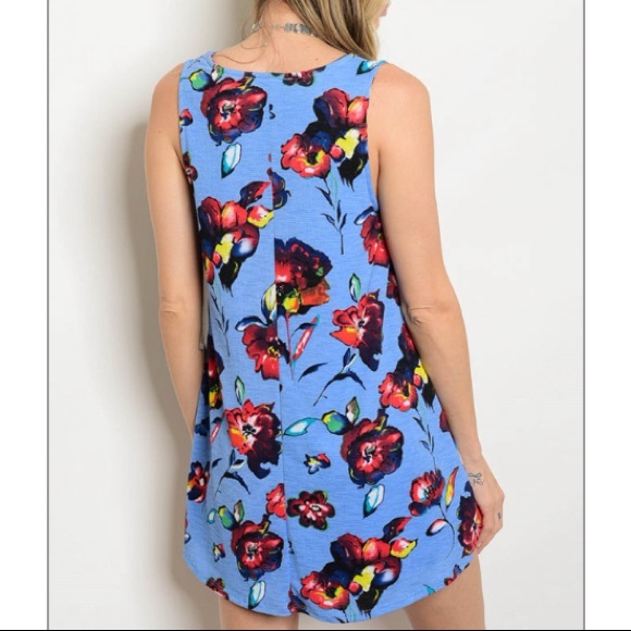 Turquoise Floral Print Babydoll Dress, NEW! - Picture 2 of 2