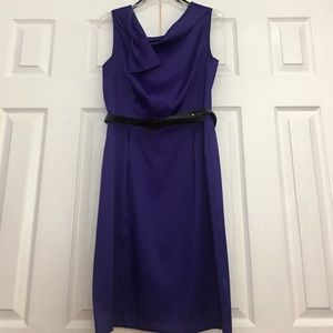 Purple Sleeveless Dress with Black Belt.