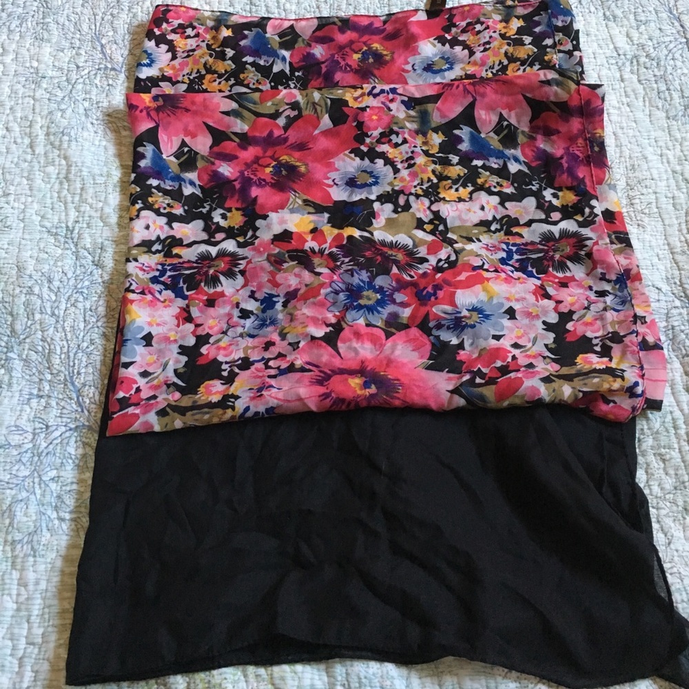 Oversized pink and black floral scarf