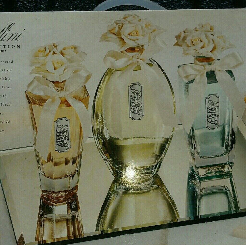 Stunning 3 piece Crystal Bottles with mirror tray
