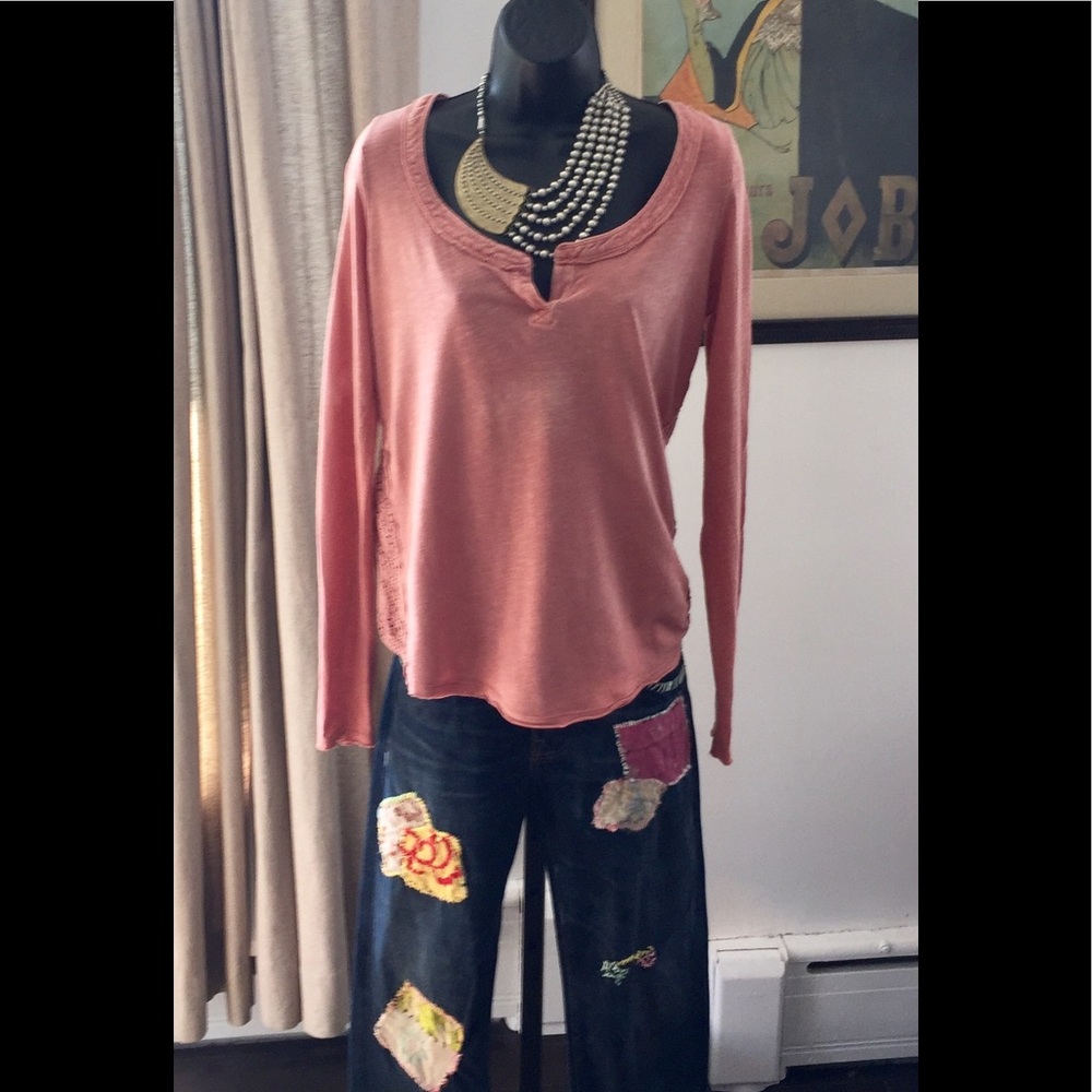Free People Eyelet Long Sleeve Tee