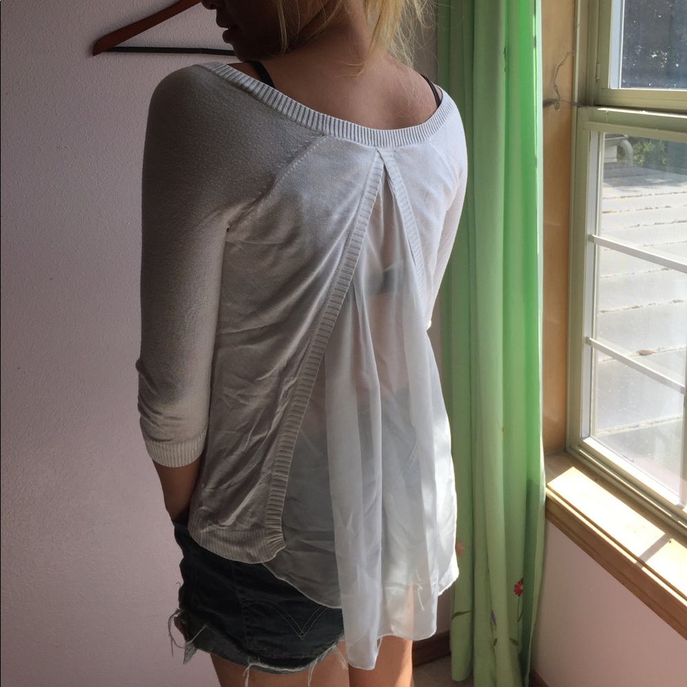 White sweater with chiffon back - Picture 2 of 2