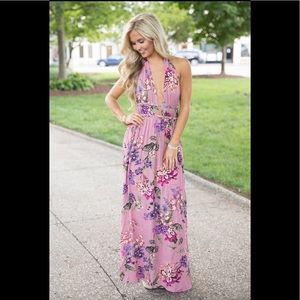 Floral halter maxi dress Mauve size S