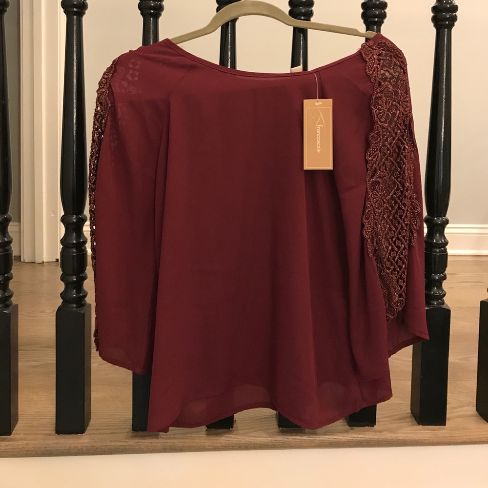 Maroon blouse with gold lace detail NWT - Picture 2 of 5