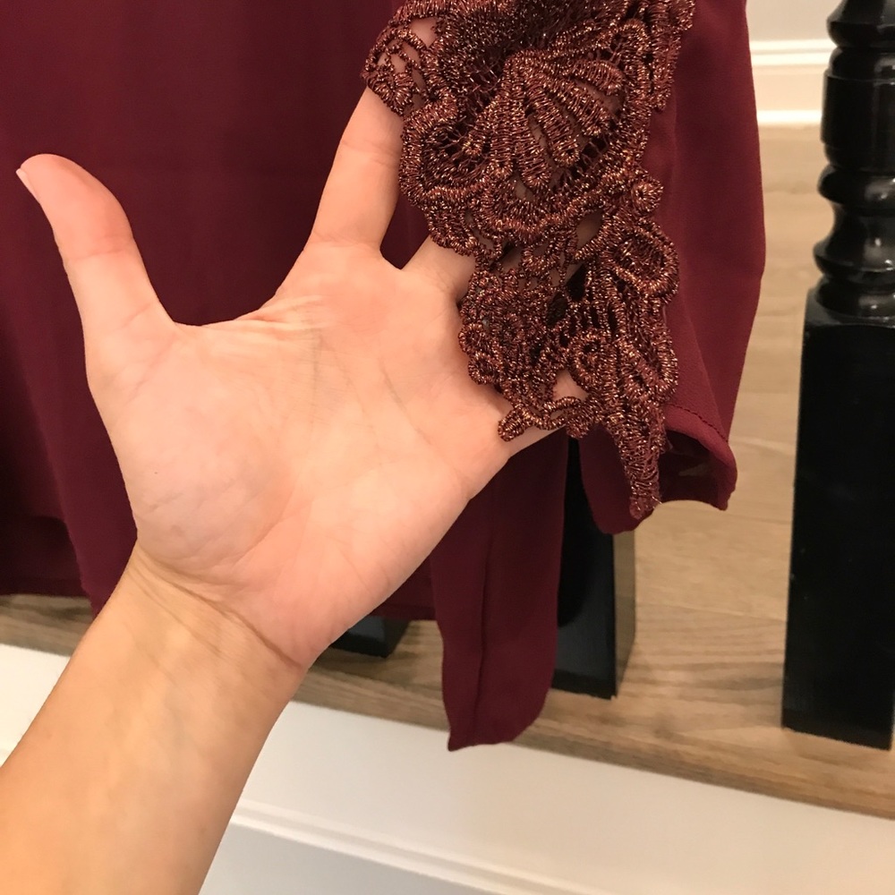 Maroon blouse with gold lace detail NWT - Picture 3 of 5